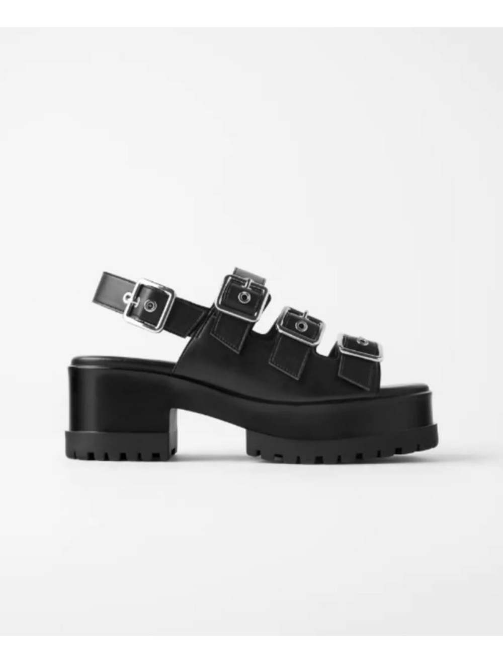 Zara Black Platform Track Lug Sole Buckle Sandals 41